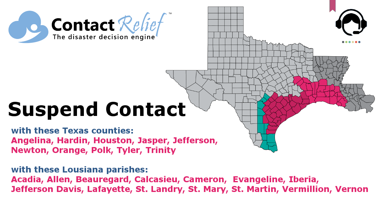 ContactRelief Recommends Suspending Contact for Southeastern Texas and Southwestern Louisiana