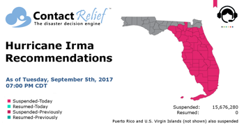 ContactRelief Recommends Suspending Contact for Florida Counties Threatened By Hurricane Irma
