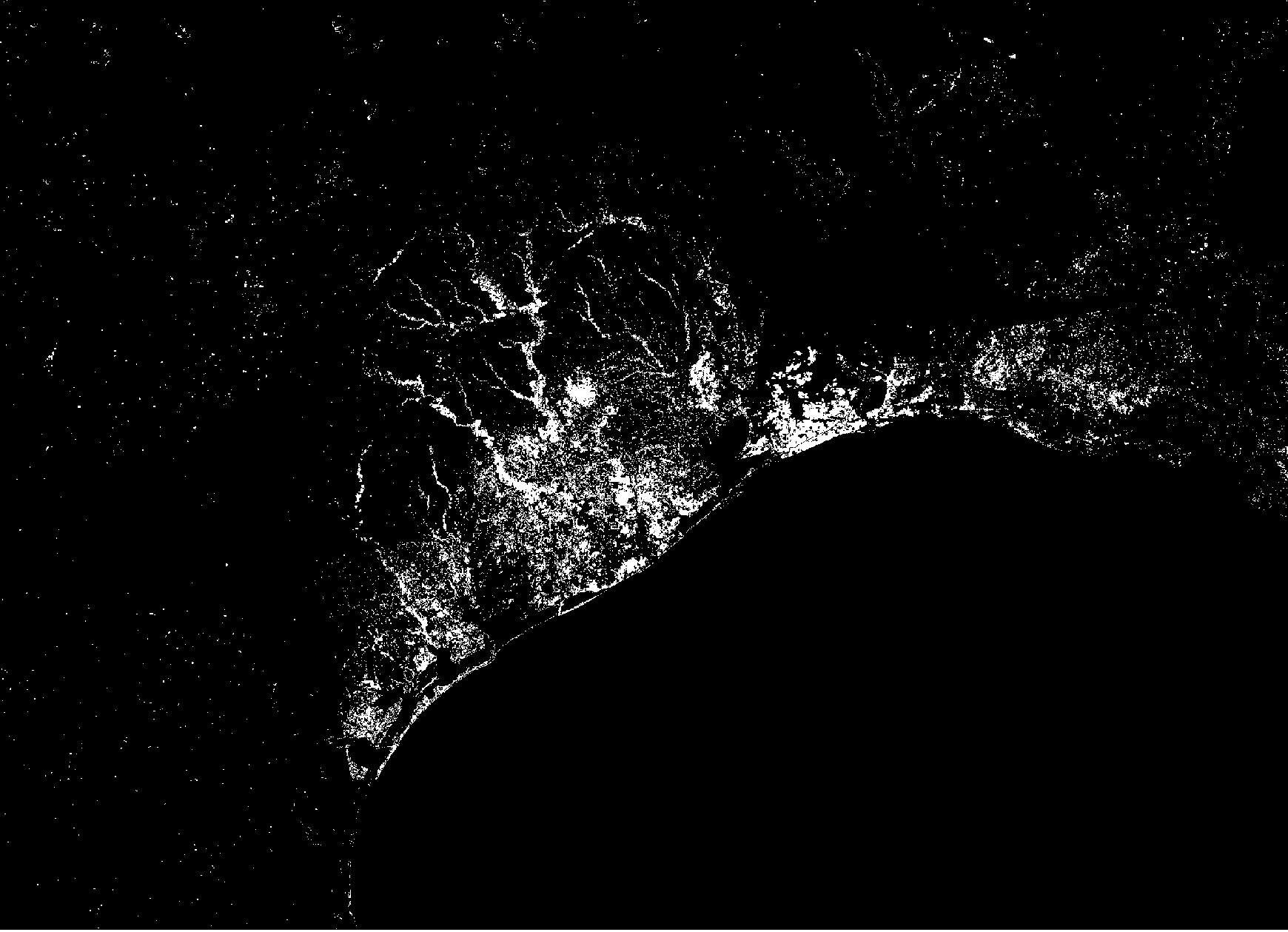 A portion of the US map centered on the Texas Gulf Coast shows the maximum flood extent with flood waters shown in white and other areas in black.