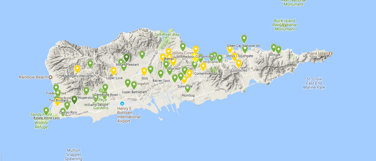 A map of the island of St. Croix shows the progress
        in restoring electrical power on the island.