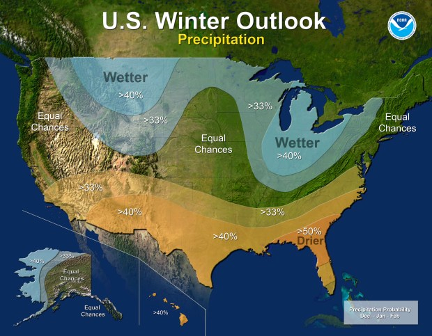 A map of the United States shows the winter outlook for precipitation.
